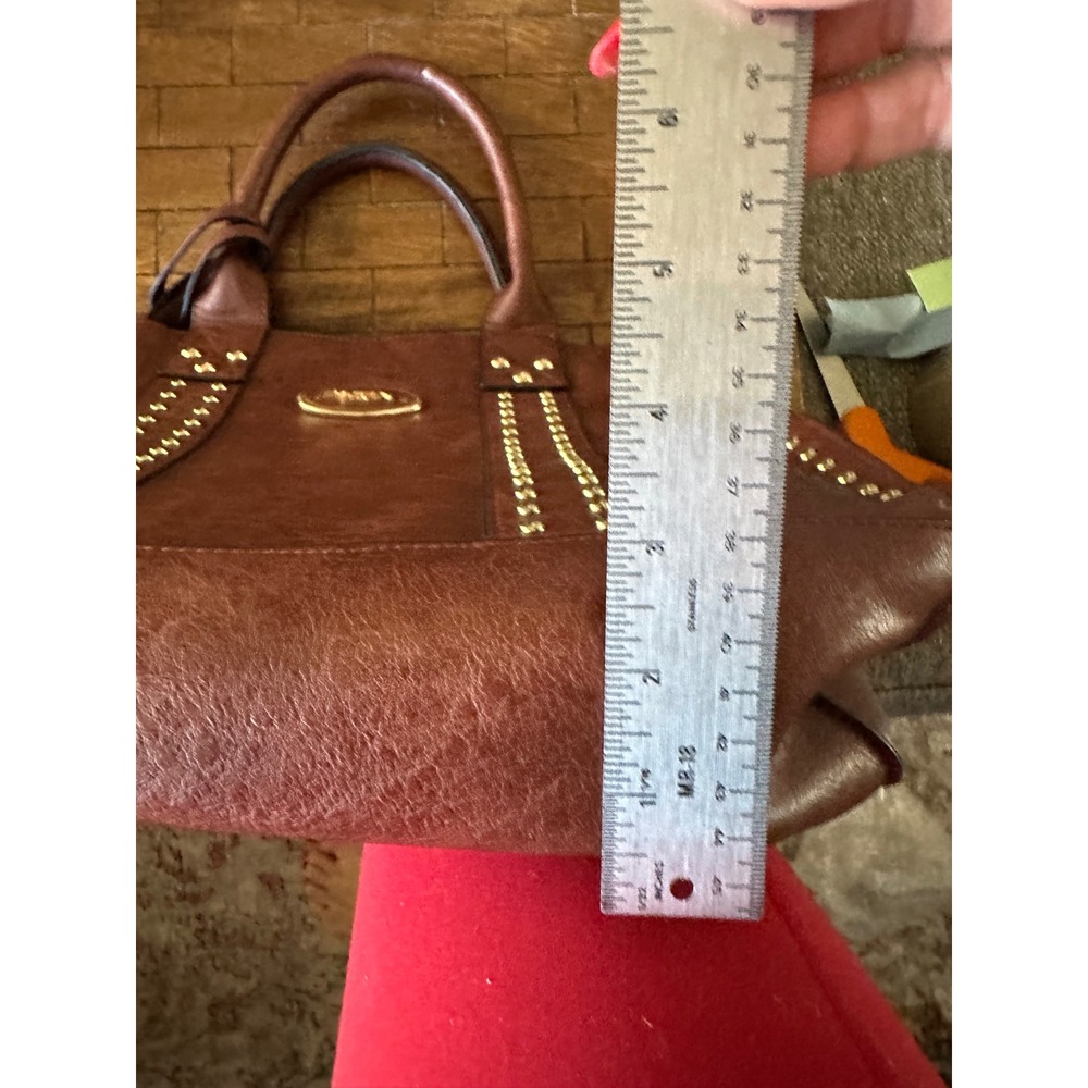 Dasein Brown Vegan Leather Studded Tote Bag Satchel with Matching Pouch Gold EUC - Picture 12 of 16